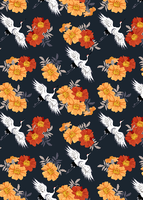 Binnenshuis verduisterend rolgordijn met bloemen en kraanvogels