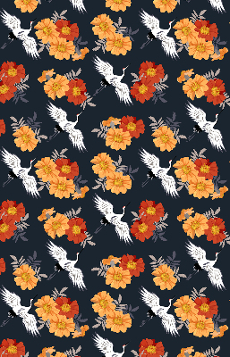 Binnenshuis verduisterend rolgordijn met bloemen en kraanvogels