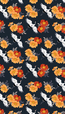 Binnenshuis verduisterend rolgordijn met bloemen en kraanvogels