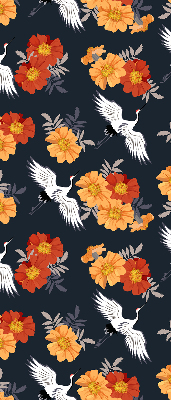Binnenshuis verduisterend rolgordijn met bloemen en kraanvogels