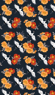 Binnenshuis verduisterend rolgordijn met bloemen en kraanvogels