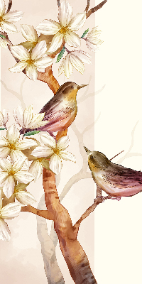 Verduisterend rolgordijn voor raam met vogels in een boom en bloemen
