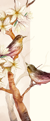 Verduisterend rolgordijn voor raam met vogels in een boom en bloemen