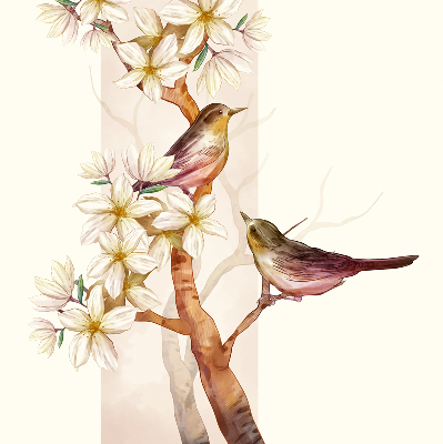 Verduisterend rolgordijn voor raam met vogels in een boom en bloemen