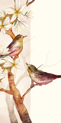 Verduisterend rolgordijn voor raam met vogels in een boom en bloemen