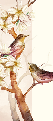Verduisterend rolgordijn voor raam met vogels in een boom en bloemen