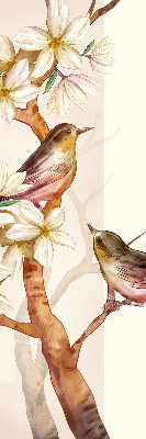 Verduisterend rolgordijn voor raam met vogels in een boom en bloemen