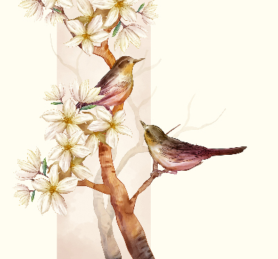 Verduisterend rolgordijn voor raam met vogels in een boom en bloemen