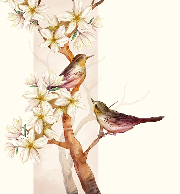 Verduisterend rolgordijn voor raam met vogels in een boom en bloemen