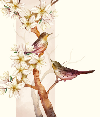 Verduisterend rolgordijn voor raam met vogels in een boom en bloemen