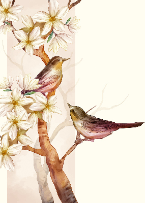 Verduisterend rolgordijn voor raam met vogels in een boom en bloemen
