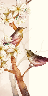 Verduisterend rolgordijn voor raam met vogels in een boom en bloemen