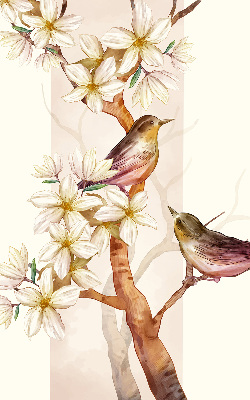Verduisterend rolgordijn voor raam met vogels in een boom en bloemen