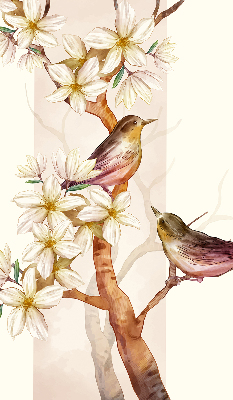 Verduisterend rolgordijn voor raam met vogels in een boom en bloemen