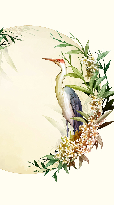 Verduisterend binnengordijn met een kraanvogel in een cirkel van groen