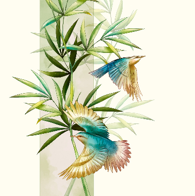 Verduisterend raamrolgordijn voor binnen met motief van vogels in de bladeren
