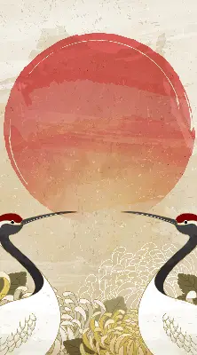 Verduisterend binnengordijn met kraanvogels bij zonsondergang