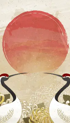 Verduisterend binnengordijn met kraanvogels bij zonsondergang