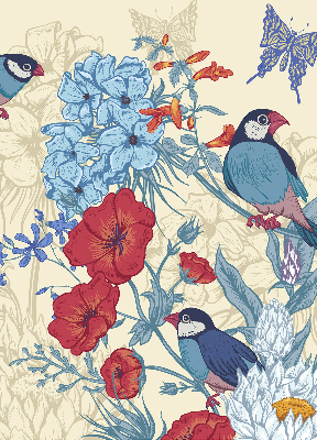 Verduisterend stoffen rolgordijn met vogels tussen de bloemen