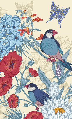 Verduisterend stoffen rolgordijn met vogels tussen de bloemen
