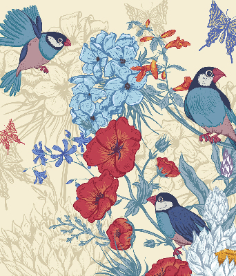 Verduisterend stoffen rolgordijn met vogels tussen de bloemen