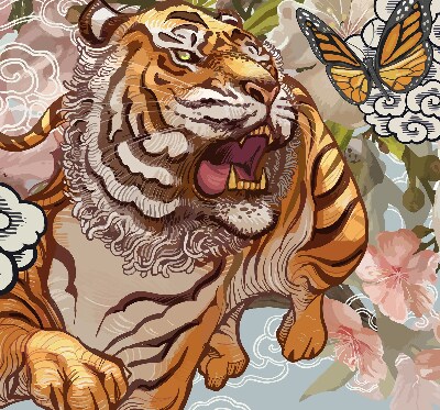 Verduisterend raamrolgordijn voor binnen met tijger- en bloemenprint