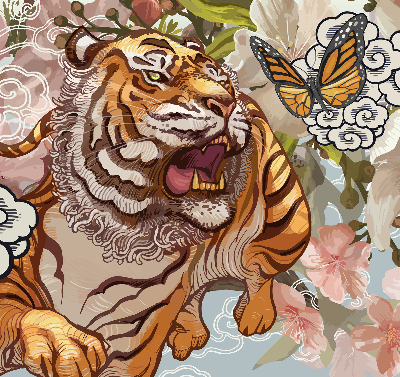 Verduisterend raamrolgordijn voor binnen met tijger- en bloemenprint
