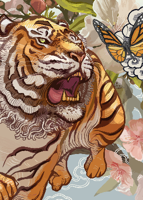 Verduisterend raamrolgordijn voor binnen met tijger- en bloemenprint