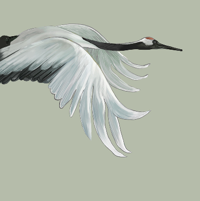 Binnenshuis verduisterend rolgordijn met kraanvogel in vlucht