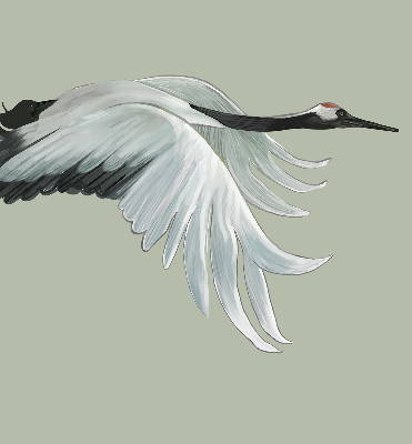 Binnenshuis verduisterend rolgordijn met kraanvogel in vlucht