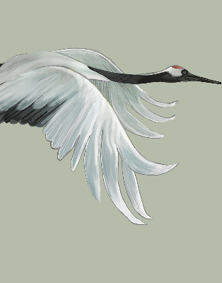 Binnenshuis verduisterend rolgordijn met kraanvogel in vlucht
