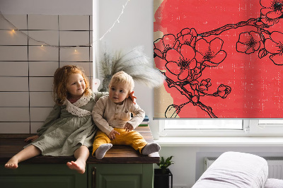 Verduisterend stoffen rolgordijn met bloemenprint in een rode cirkel