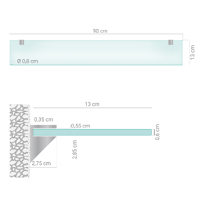 Glazen wandplank van gehard glas Semitransparant