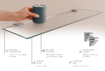 Glazen wandplank van gehard glas Semitransparant