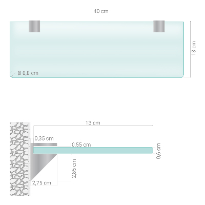 Glazen wandplank van gehard glas Semitransparant