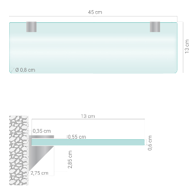 Glazen wandplank van gehard glas Semitransparant