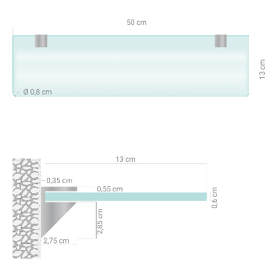 Glazen wandplank van gehard glas Semitransparant