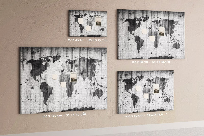 Kurk prikbord Wereldkaart op hout