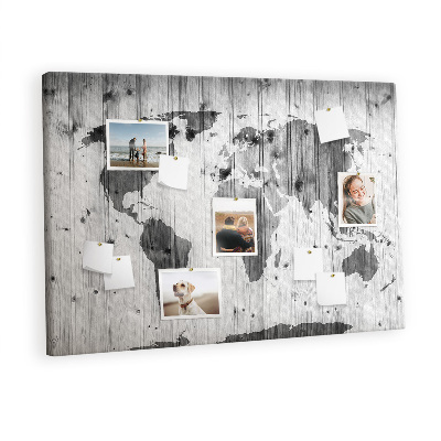 Kurk prikbord Wereldkaart op hout