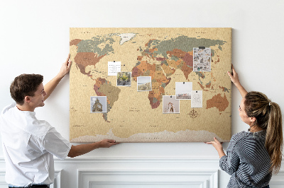 Prikbord Vintage wereldkaart