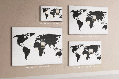 Kurk prikbord Zwarte kaart van de wereld