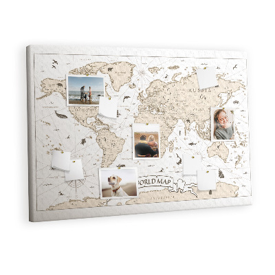 Prikbord Vintage wereldkaart