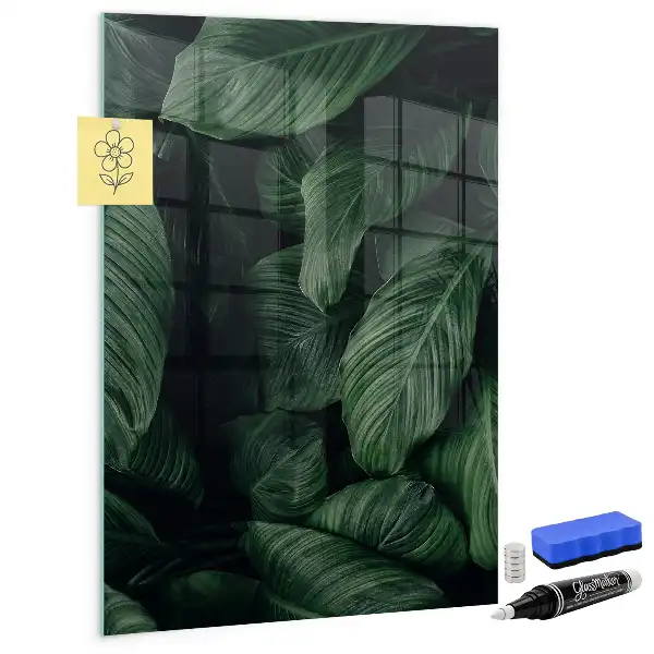 Magnetisch glazen wandbord met print van oerwoud met plantenbladeren