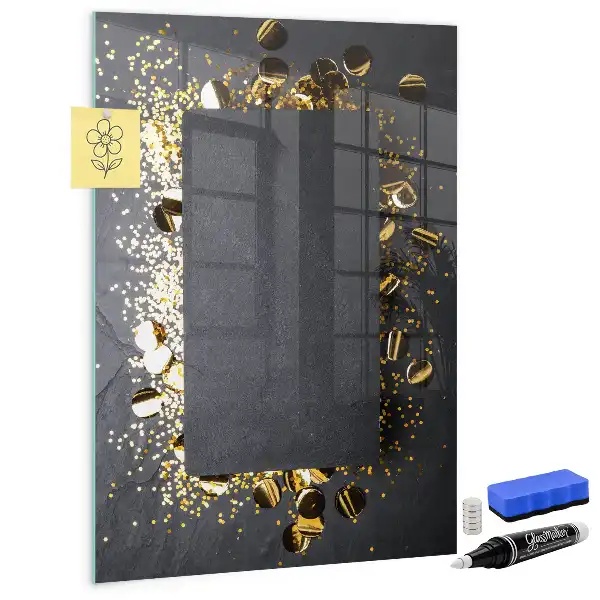 Decoratief glazen wandbord beschrijfbaar en magnetisch met gouden confetti