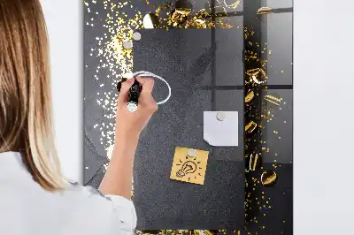 Decoratief glazen wandbord beschrijfbaar en magnetisch met gouden confetti