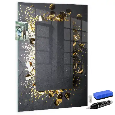 Decoratief glazen wandbord beschrijfbaar en magnetisch met gouden confetti