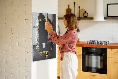 Decoratief glazen wandbord beschrijfbaar en magnetisch met gouden confetti