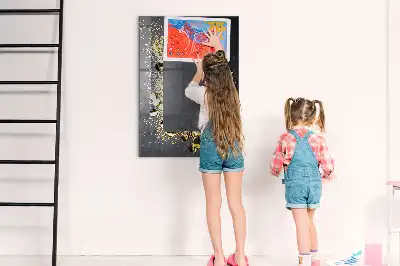 Decoratief glazen wandbord beschrijfbaar en magnetisch met gouden confetti