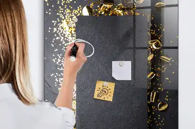 Decoratief glazen wandbord beschrijfbaar en magnetisch met gouden confetti