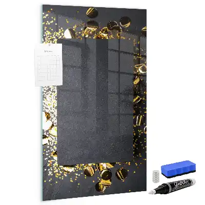 Decoratief glazen wandbord beschrijfbaar en magnetisch met gouden confetti